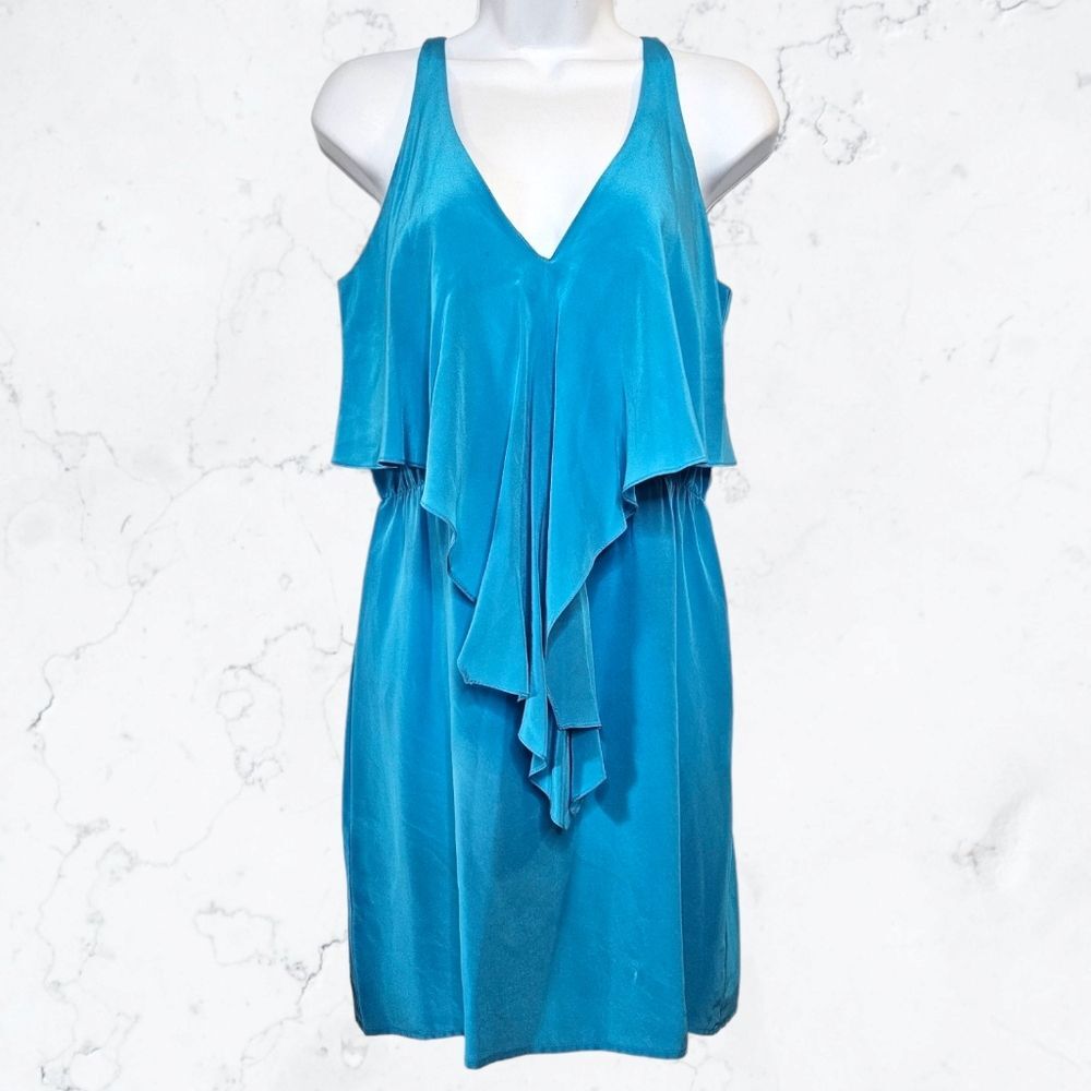 Amanda Uprichard Bright Blue Silk Lightweight Ruffle Summer Dress - Picture 4 of 8